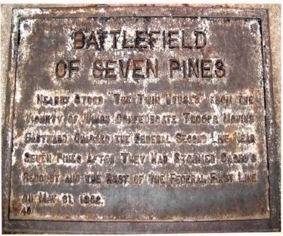 Battlefield of Seven Pines Marker. Click for full size. Battlefield of Seven Pines Marker image. Click for full size.