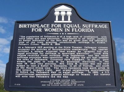 Birthplace for Equal Suffrage for Women in Florida Marker image. Click for full size.