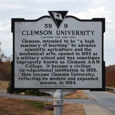 Clemson University Marker - Reverse image. Click for full size.
