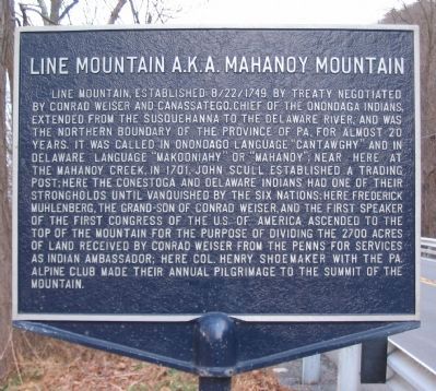 Line Mountain A.K.A. Mahanoy Mountain Marker image. Click for full size.
