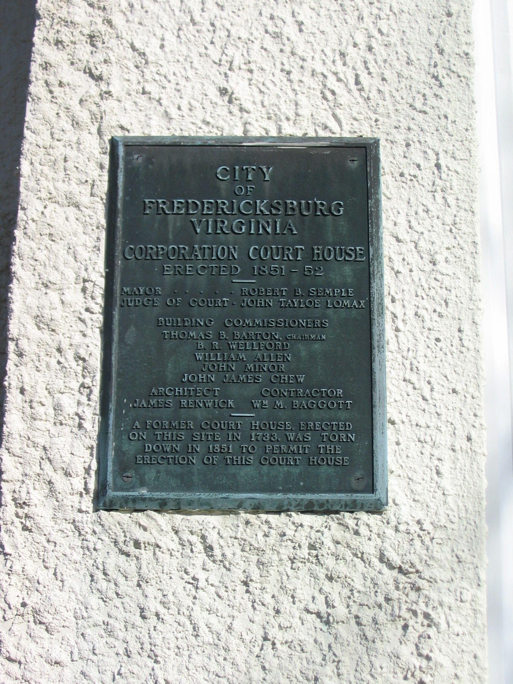 Corporation Court House, Left Side Plaque