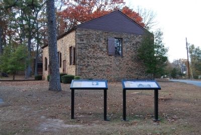 The Old Stone Church Marker (Left) and Church in Distance image. Click for full size.
