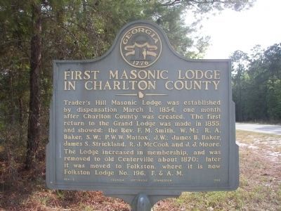First Masonic Lodge in Charlton County Marker image. Click for full size.