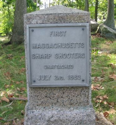 First Massachusetts Sharpshooters Position Marker. Click for full size. First Massachusetts Sharpshooters Position Marker image. Click for full size.