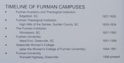 Furman University Marker - Timeline of Furman Campuses image. Click for full size.