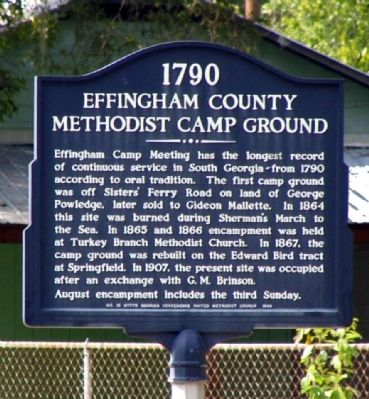 Effingham County Methodist Camp Ground Marker image. Click for full size.