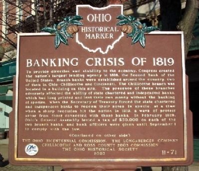 Banking Crisis of 1819 Marker (Side A) image. Click for full size.