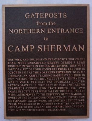 Gateposts from the Northern Entrance to Camp Sherman Marker. Click for full size. Gateposts from the Northern Entrance to Camp Sherman Marker image. Click for full size.