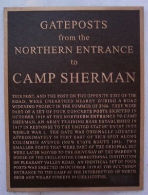 Gateposts from the Northern Entrance to Camp Sherman Marker image. Click for full size.