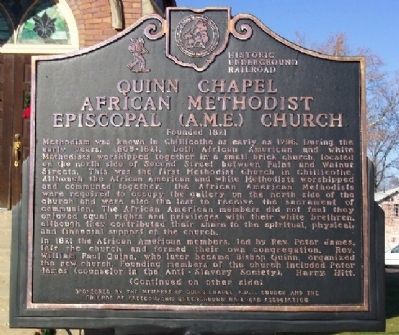 Quinn Chapel African Methodist Episcopal (A.M.E.) Church Marker (Side A) image. Click for full size.