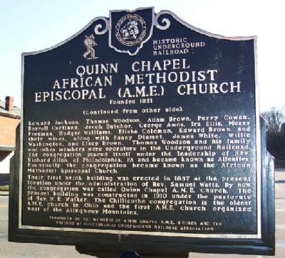 Quinn Chapel African Methodist Episcopal (A.M.E.) Church Marker (Side B) image. Click for full size.