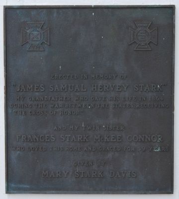 James Samuel Hervey Stark Plaque<br>Located on the Front Porch image. Click for full size.