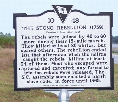 The Stono Rebellion Marker, reverse side image. Click for full size.