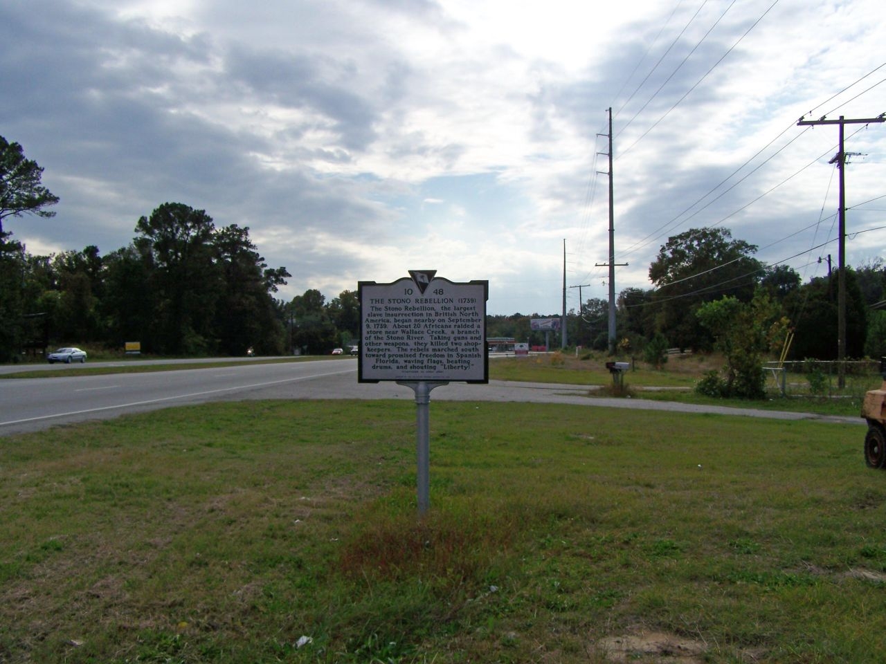 The Stono Rebellion Marker, looking south on US 17