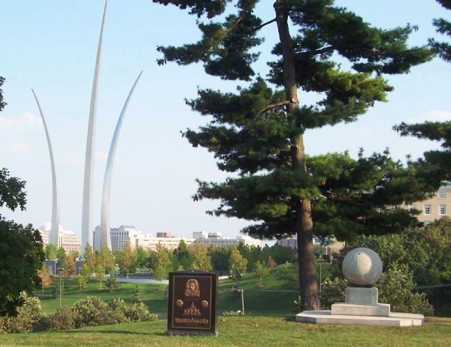 Robert Edwin Peary Memorial, right, with Matthew Henson Memorial, center; image. Click for full size.