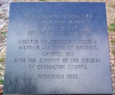 Coshocton County Vietnam War Memorial. Click for full size. Coshocton County Vietnam War Memorial image. Click for full size.