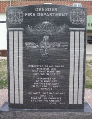 Dresden Firefighters Memorial. Click for full size. Dresden Firefighters Memorial image. Click for full size.