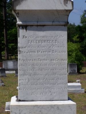 Salzburgers Monument East Face. Click for full size. Salzburgers Monument East Face image. Click for full size.