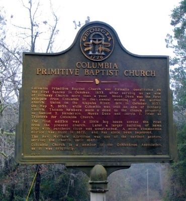 Columbia Primitive Baptist Church Marker image. Click for full size.