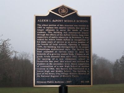 Alexis I. duPont Middle School Marker image. Click for full size.