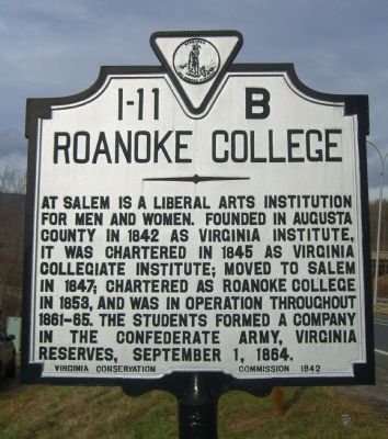 Roanoke College Marker. Click for full size. Roanoke College Marker image. Click for full size.