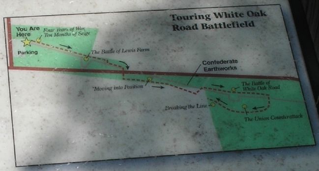 The Battle of White Oak Road Walking Trail Map. Click for full size. The Battle of White Oak Road Walking Trail Map image. Click for full size.