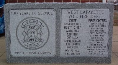 West Lafayette Volunteer Fire Department Centennial Marker image. Click for full size.