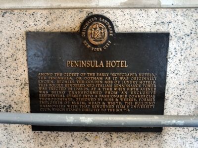 Peninsula Hotel Marker (Northwest corner of building) image. Click for full size.