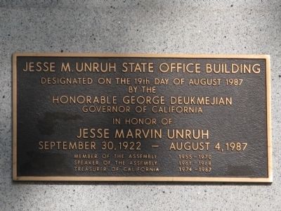 Jesse M. Unruh State Office Building Marker. Click for full size. Jesse M. Unruh State Office Building Marker image. Click for full size.