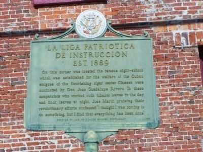 La Liga Patriotica De Instruccion Marker. Click for full size. La Liga Patriotica De Instruccion Marker image. Click for full size.