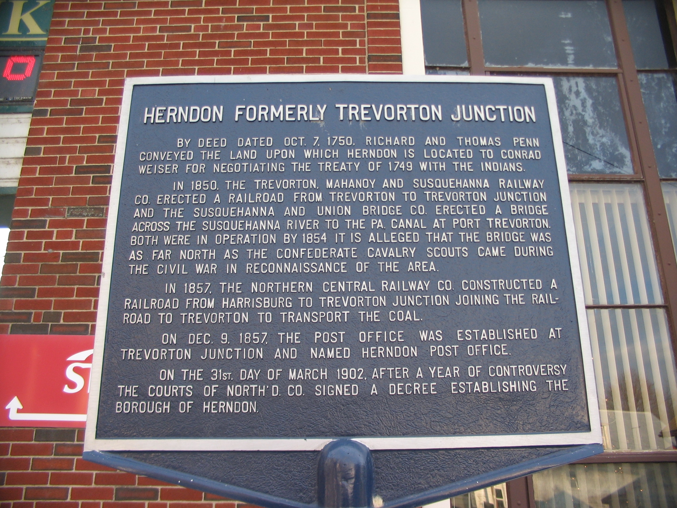 Herndon Formerly Trevorton Junction Marker