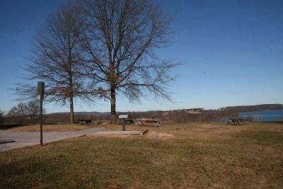 Passenger Pigeon Marker with Pigeon Hills in left background and Lake Marburg in left background.. Click for full size. Passenger Pigeon Marker with Pigeon Hills in left background and Lake Marburg in left background. image. Click for full size.