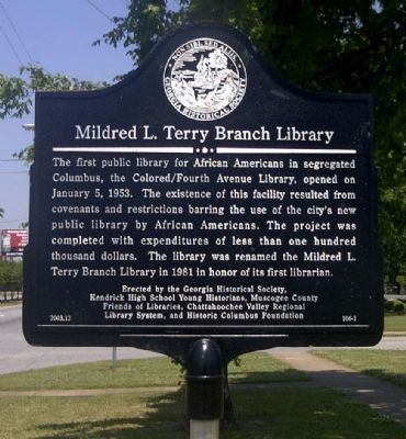 Mildred L. Terry Branch Library Marker. Click for full size. Mildred L. Terry Branch Library Marker image. Click for full size.