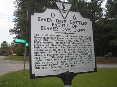 Battle of Beaver Dam Creek Marker image. Click for full size.