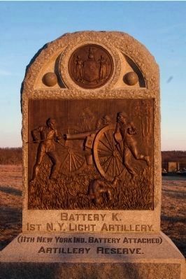 Battery K, 1st N.Y. Light Artillery Monument at dusk. image. Click for full size.