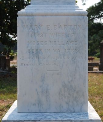 Mary E. Barton Tombstone -<br>Holland Tombstone, West Side image. Click for full size.