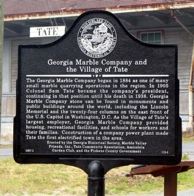 Georgia Marble Company and the Village of Tate Marker image. Click for full size.