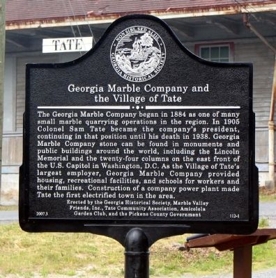 Georgia Marble Company and the Village of Tate Marker. Click for full size. Georgia Marble Company and the Village of Tate Marker image. Click for full size.