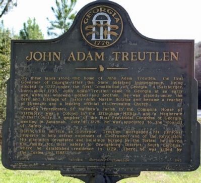 John Adam Treutlen Marker image. Click for full size.
