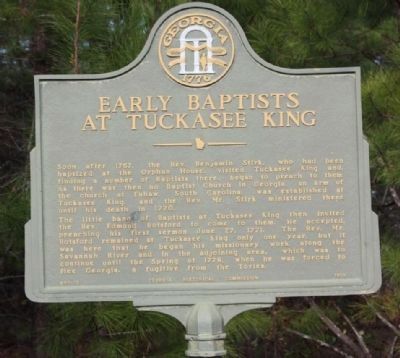 Early Baptists At Tuckasee King Marker image. Click for full size.