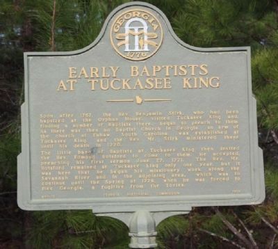 Early Baptists At Tuckasee King Marker. Click for full size. Early Baptists At Tuckasee King Marker image. Click for full size.