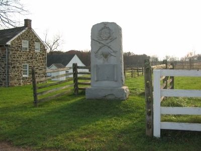 Monument with the Slyder Farm House in the Background. Click for full size. Monument with the Slyder Farm House in the Background image. Click for full size.