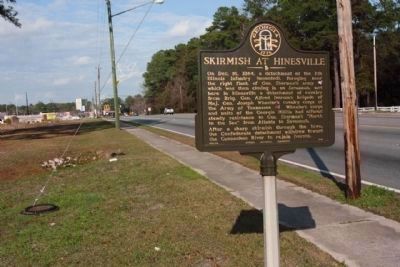 Skirmish at Hinesville Marker, looking north on US 84/Ga 38. Click for full size. Skirmish at Hinesville Marker, looking north on US 84/Ga 38 image. Click for full size.