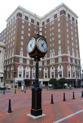 Greenville Town Clock with<br>Poinsett Hotel in Background. Click for full size. Greenville Town Clock with<br>Poinsett Hotel in Background image. Click for full size.