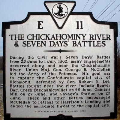 The Chickahominy River & Seven Days' Battles Marker image. Click for full size.