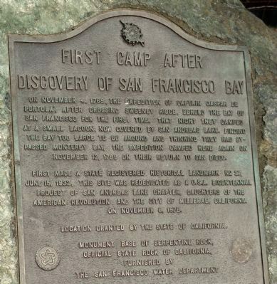 First Camp After Discovery of San Francisco Bay Marker image. Click for full size.