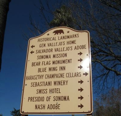 State Historical Landmark Directional Sign at Entrance to Sonoma Plaza Area image. Click for full size.