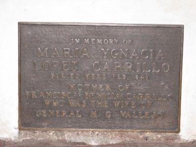 Marker at Tomb of Maria Ygnacia Lopez Carrilo image. Click for full size.