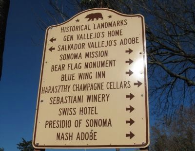 State Historical Landmark Directional Sign at Entrance to Sonoma Plaza Area image. Click for full size.