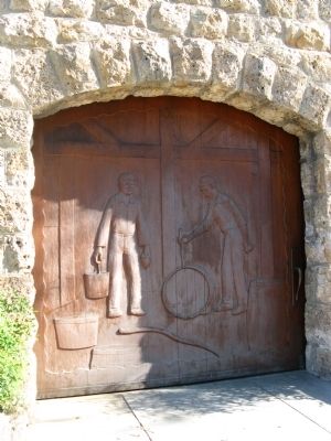 Carved Wooden Doors at Side Entrance to Winery Building image. Click for full size.